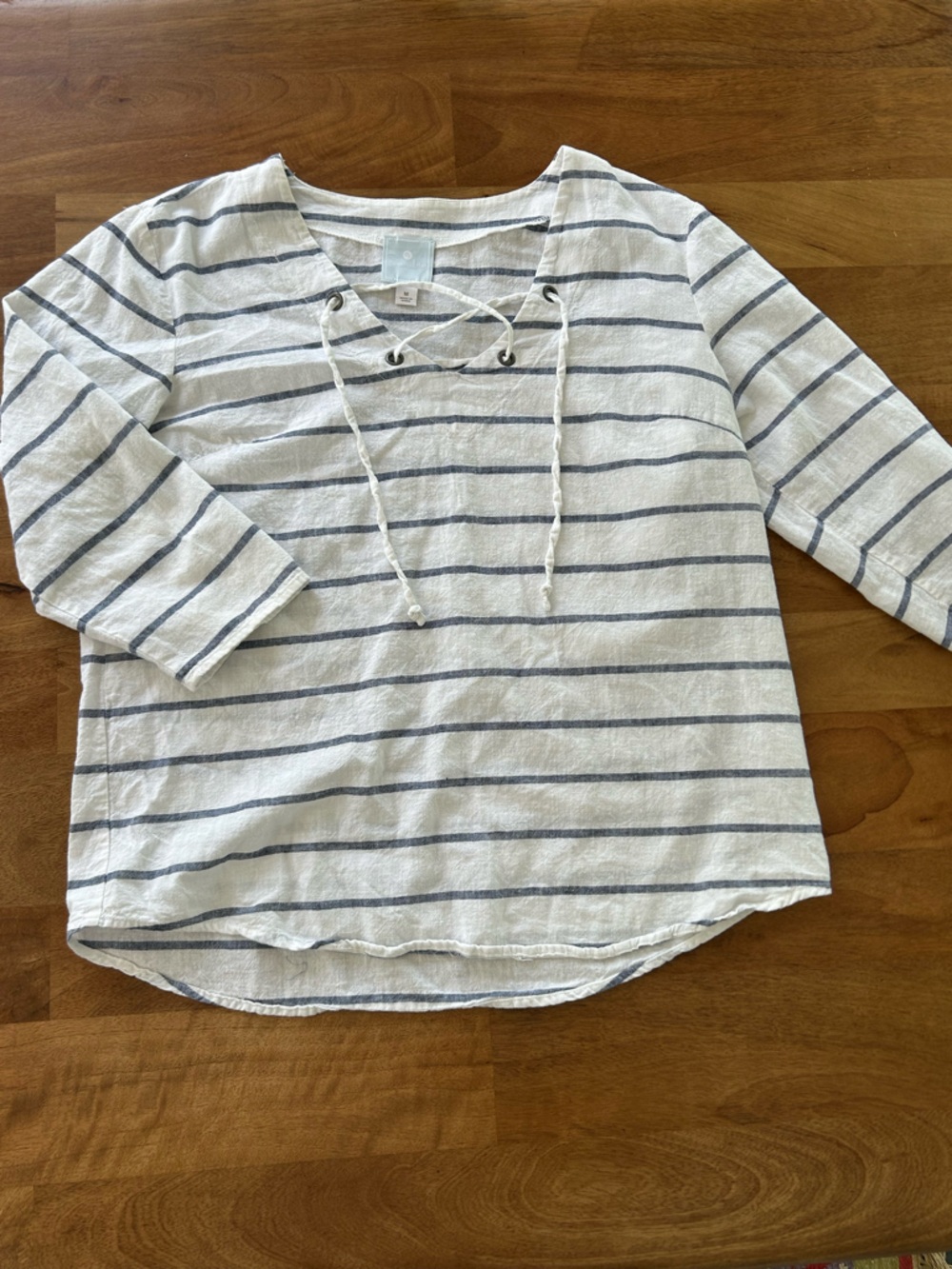 Anthropologie by Sunday Striped Linen in White & Navy -  Size Medium